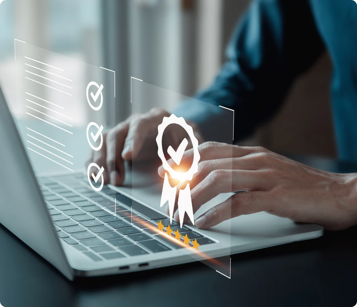 Hands on keyboard with virtual checklist